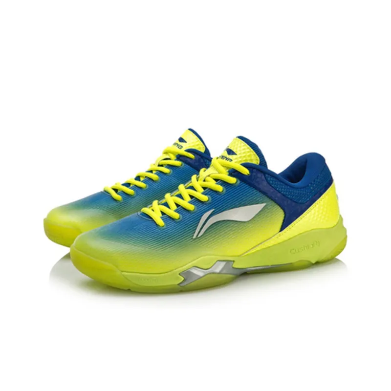 LiNing Attack Rebound Cushioning Breathable Wear Resistant Low Top Badminton Shoes Men's Neon Bright Green-2