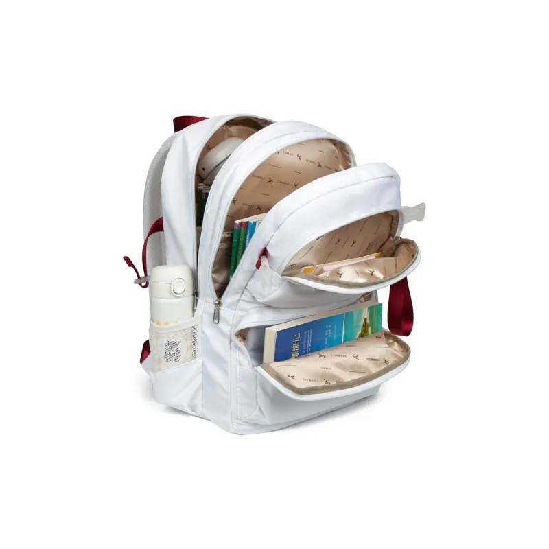COWBONE Nylon Laptop Backpack Medium Size Unisex White Red-5
