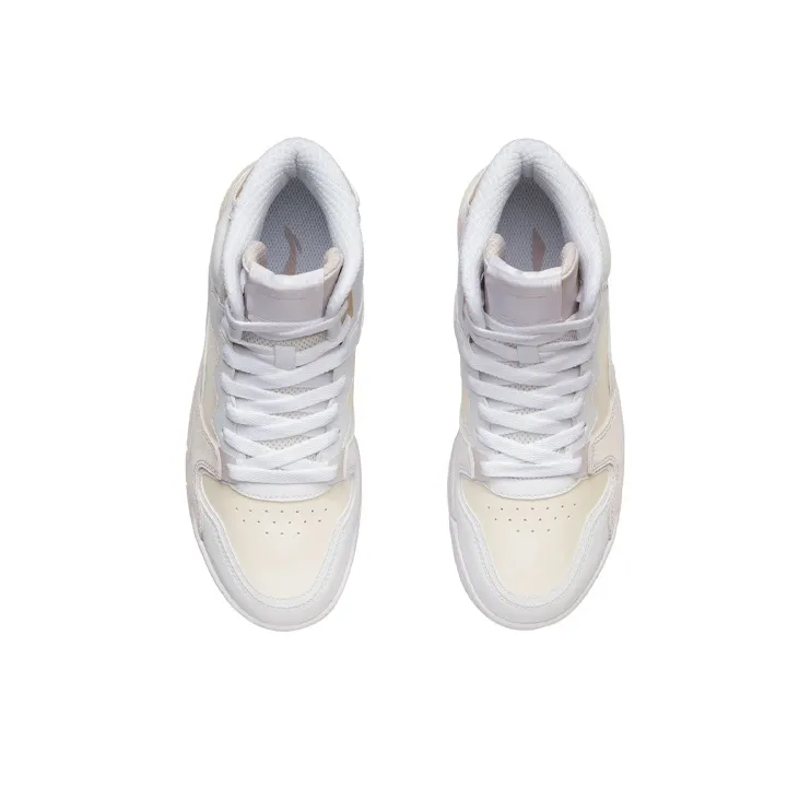 LiNing Anti-Slip And Wear-Resistant Lightweight High-Top Basketball Shoes Women's White Yellow-3