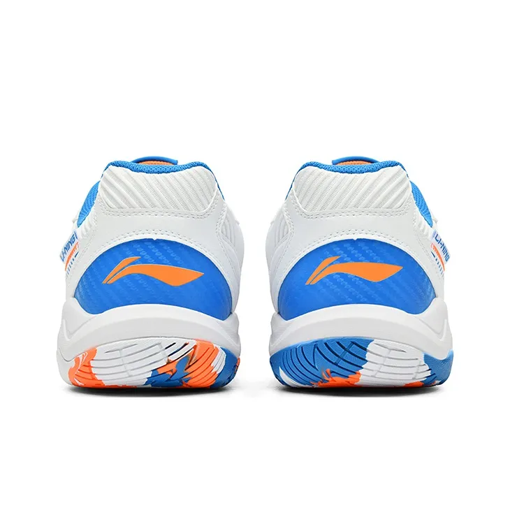 LiNing Cushioning, Wear Resistant Low Top Badminton Shoes Unisex White Blue Orange-3