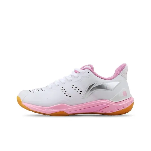 LiNing Cool Shark Cushioning Breathable Wear Resistant Slip Resistant Low Top Badminton Shoes Women's Pink White