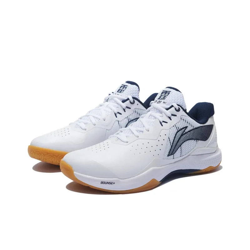 LiNing Thunder Series Cushioned Slip Resistant Abrasion Resistant Breathable Low Top Badminton Shoes Unisex White Black-2