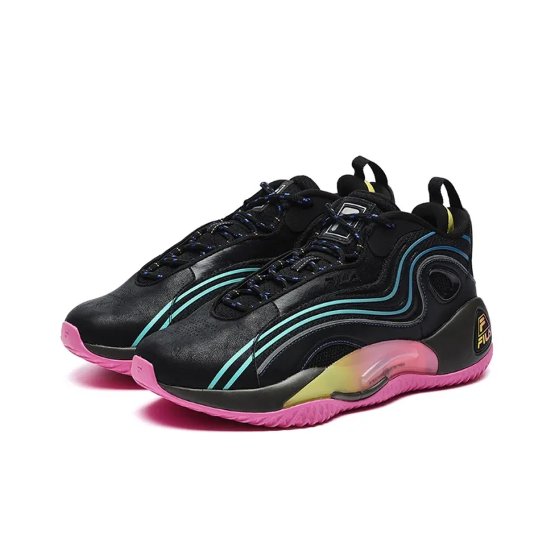 FILA FUSION BALLER Cushioning Anti Slip And Wear Resistant Low Top Vintage Basketball Shoes Men's Black Purple-1