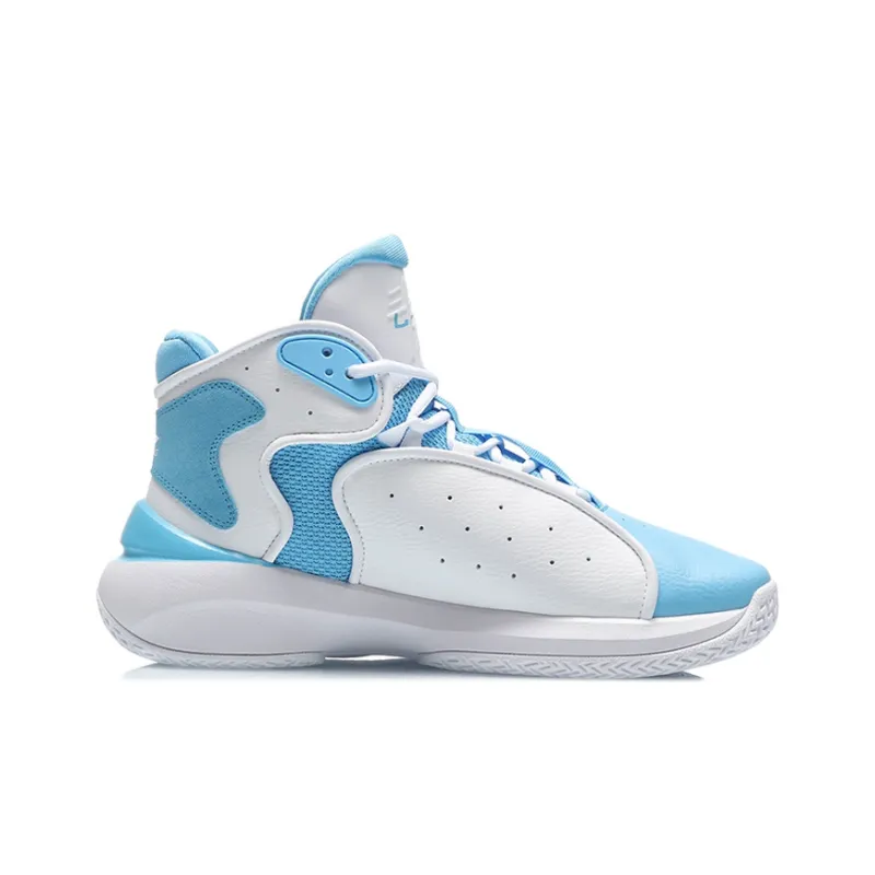 LiNing Cushioning Abrasion Resistant Coverage Support High Top Vintage Basketball Shoes Blue White-1