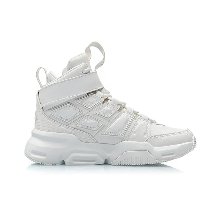 LiNing Tracing Collection Wending Durable Breathable High Top Vintage Basketball Shoes White-1