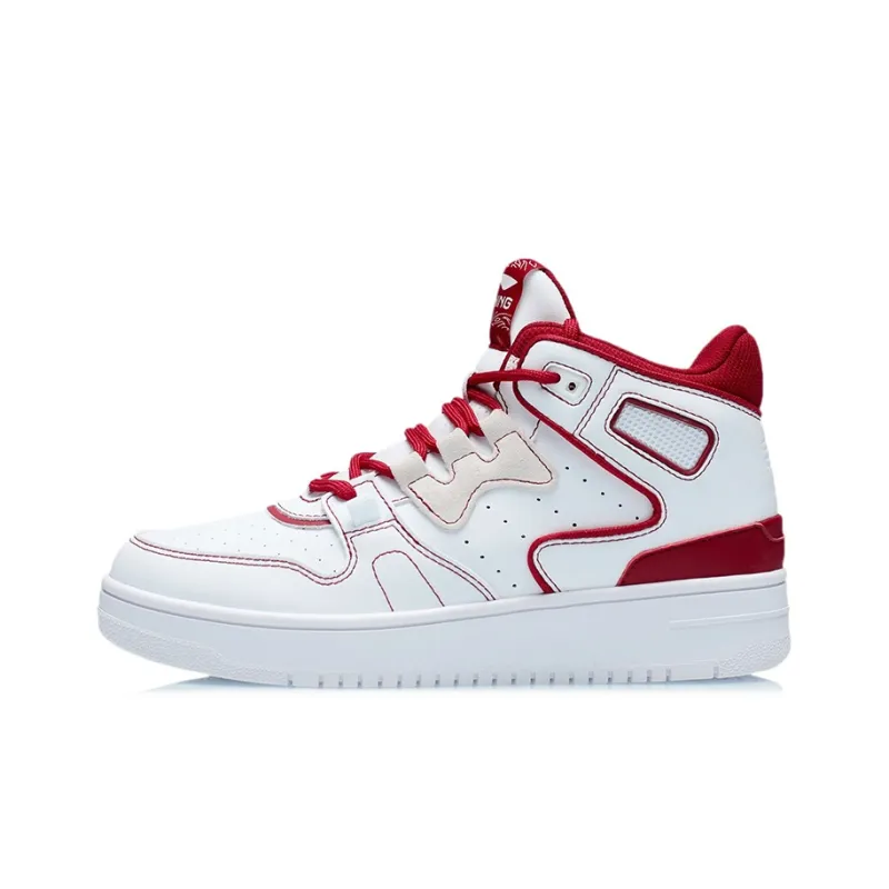 LiNing Attack 2020 Cushioning Anti Slip And Wear Resistant Rebound Mid Top Vintage Basketball Shoes Women's Red White-0