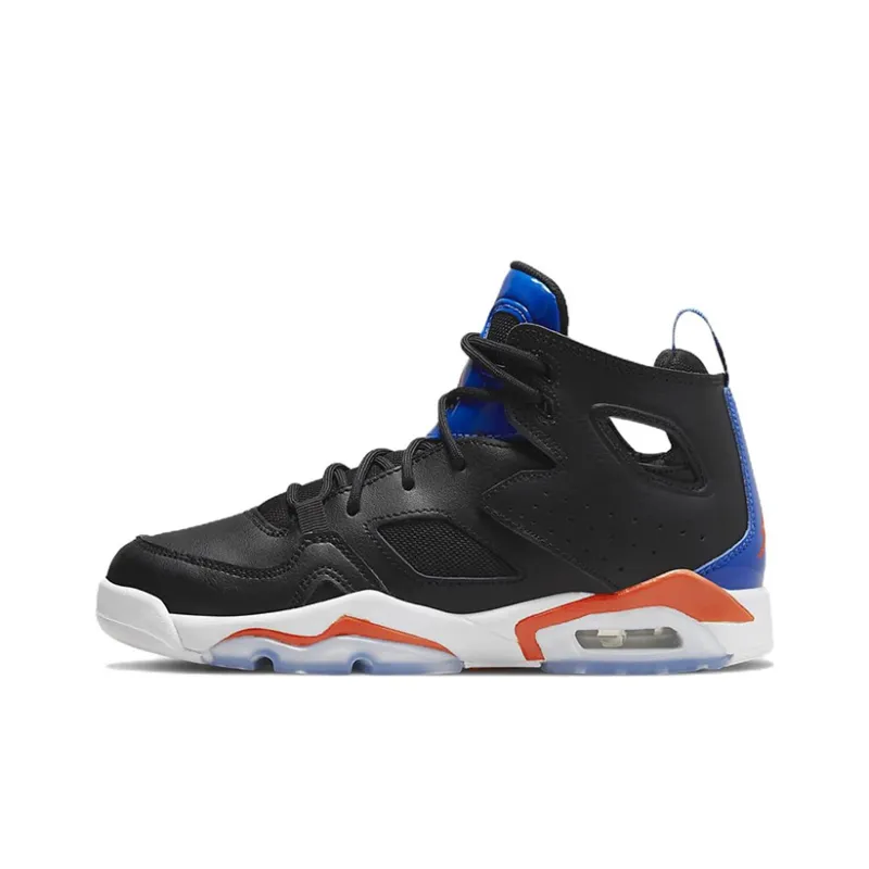 Jordan Flight Club 91 Cushioning Anti-Slip And Wear-Resistant Mid-Top Vintage Basketball Shoes GS Black Blue Orange-0