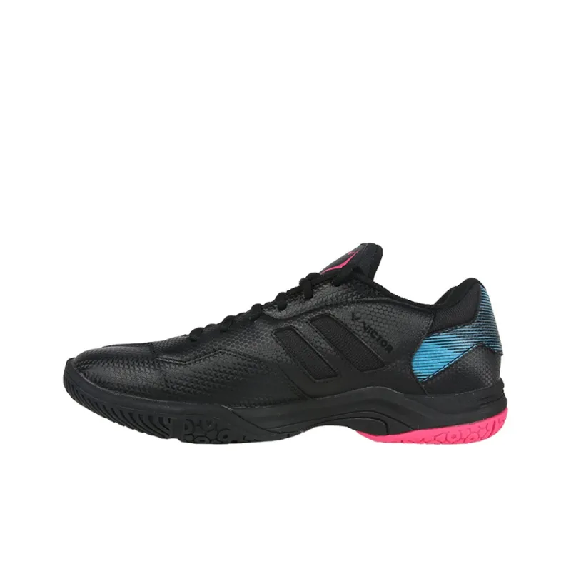 VICTOR Cushioned Slip Resistant Abrasion Resistant Breathable Low Top Badminton Shoes Unisex Black Pink-1