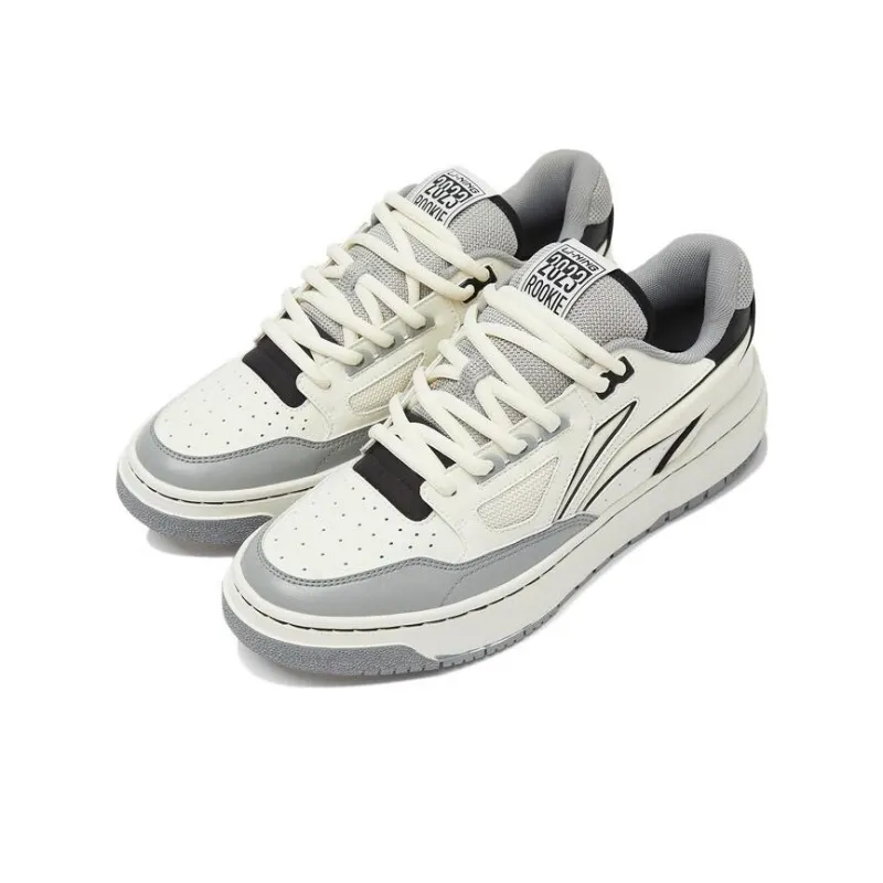 LiNing Rookie 2 Anti Slip And Wear Resistant Breathable Low Top Vintage Basketball Shoes White Gray-1