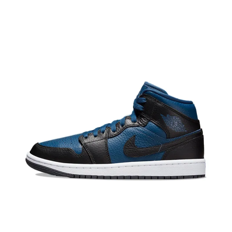 Jordan Air Jordan 1 Mid Split 'French Blue' Mid-Top Vintage Basketball Shoes Men's Black White Blue-0