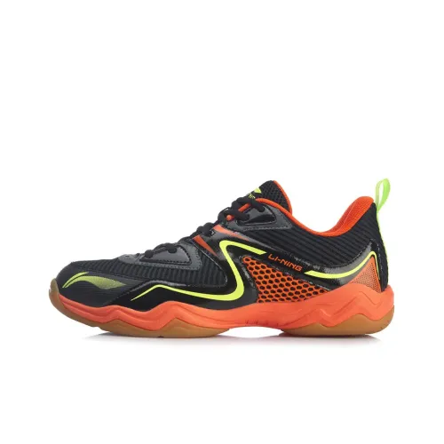 LINING Sound Waves Badminton Shoes Unisex Low Top Black Orange