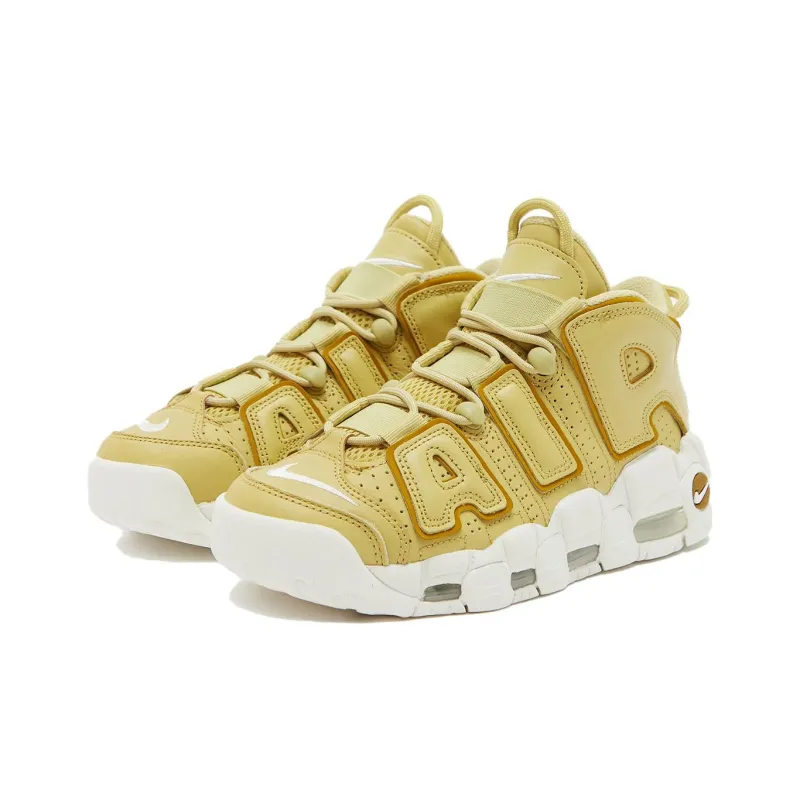 Nike Air More Uptempo 'Gold Tan White' Durable Breathable Mid Top Vintage Basketball Shoes GS Yellow White-1