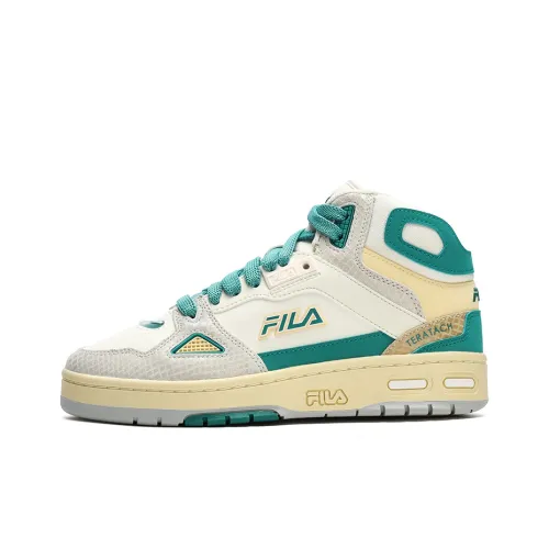 FILA FUSION Teratach Vintage Basketball Shoes Women's Mid-Top Cream White/Oil Blue/Gray