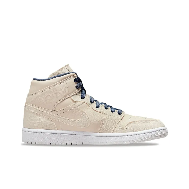 Jordan Air Jordan 1 Mid Indigo Mid-Top Vintage Basketball Shoes Men's Khaki Blue-1