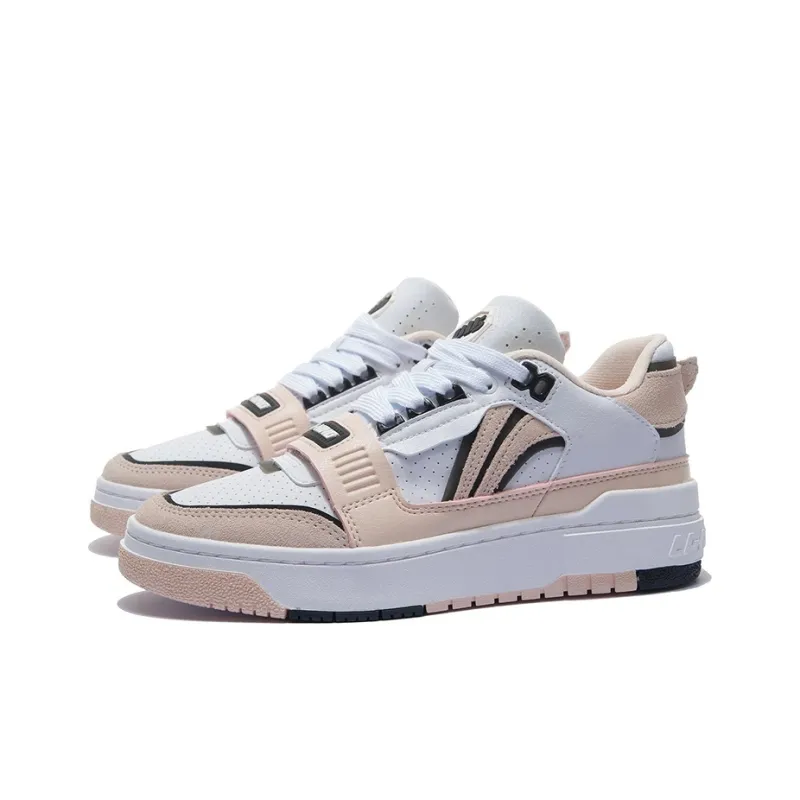 LINING Badfive Vintage Basketball Shoes Women's Low Top Standard White/Soft Rose Pink-2