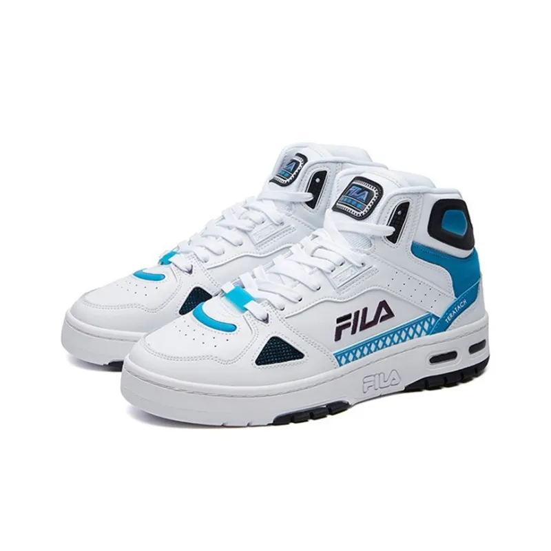 FILA Teratach 600 Cushioning Anti-Slip And Wear-Resistant Mid-Top Vintage Basketball Shoes Men's White Blue-1