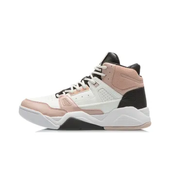 LINING Vintage Basketball Shoes Women's High Top Ecru/Tea Orange Pink/Black