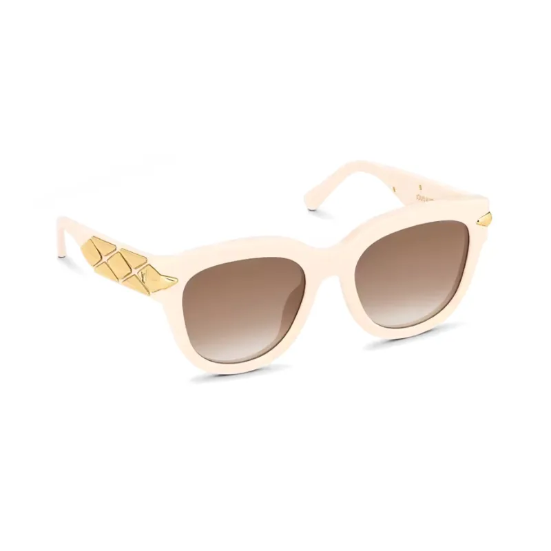 LOUIS VUITTON Plate And Metal Irregular Shape Sunglasses Women's Light Yellow-2