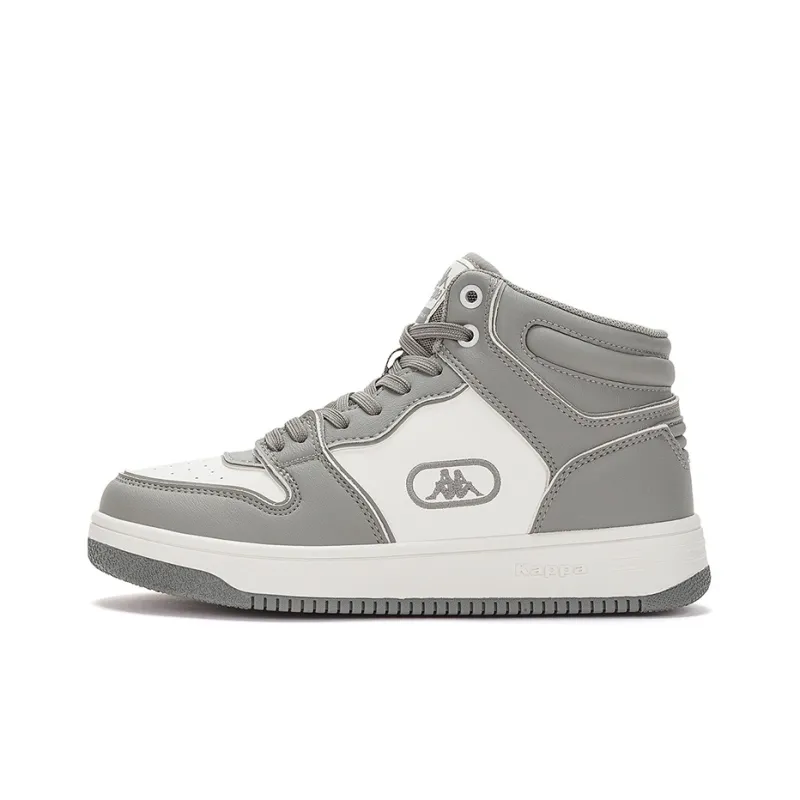 Kappa Abrasion Resistant Mid Top Vintage Basketball Shoes Unisex Mushroom Gray Korean White-0