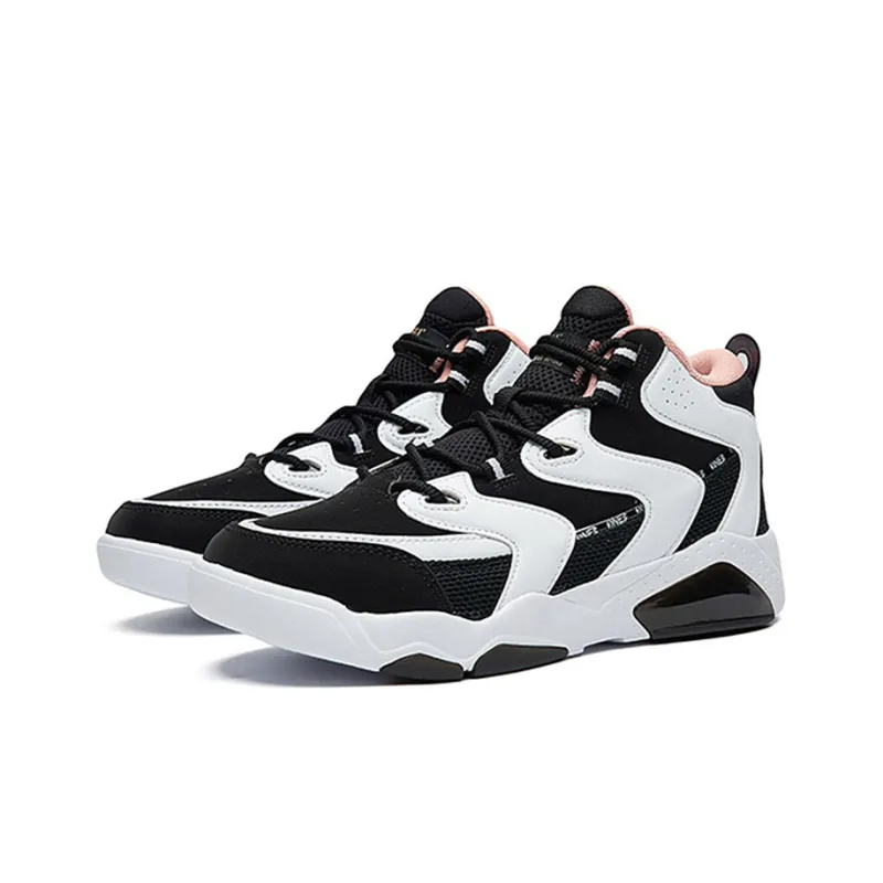 361° Cushioning, Wear Resistant Mid Top Vintage Basketball Shoes Women's Black White-1