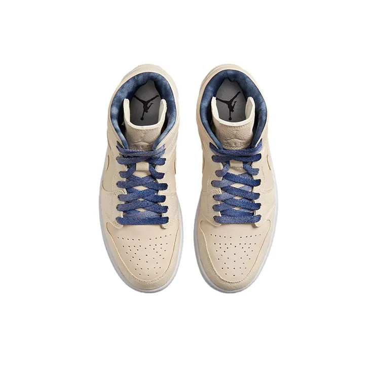 Jordan Air Jordan 1 Mid Indigo Mid-Top Vintage Basketball Shoes Men's Khaki Blue-3