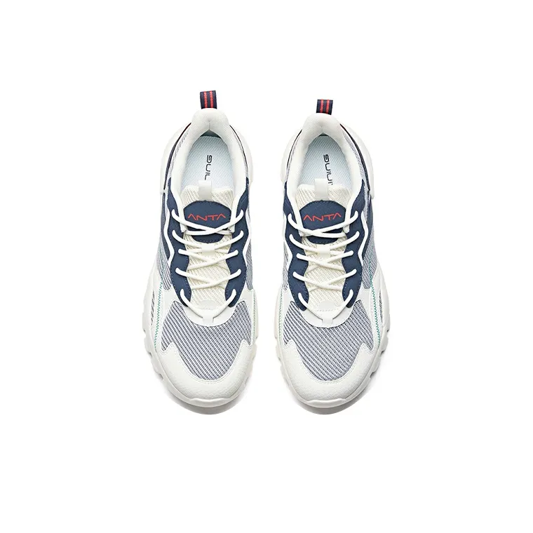 Anta Cushioned Slip Resistant Breathable Low Top Training Shoes Men's White Blue Mist Gray-2