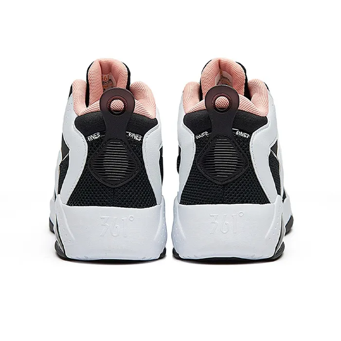 361° Cushioning, Wear Resistant Mid Top Vintage Basketball Shoes Women's Black White-2