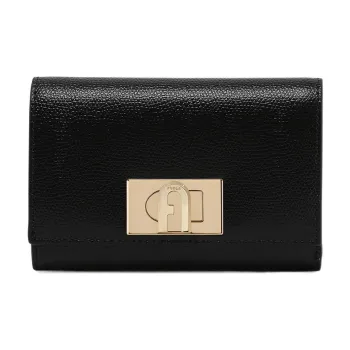 Furla 1927 Collection Textured Leather Coin Purse Card Holder, Wallet Small Size Women's Black