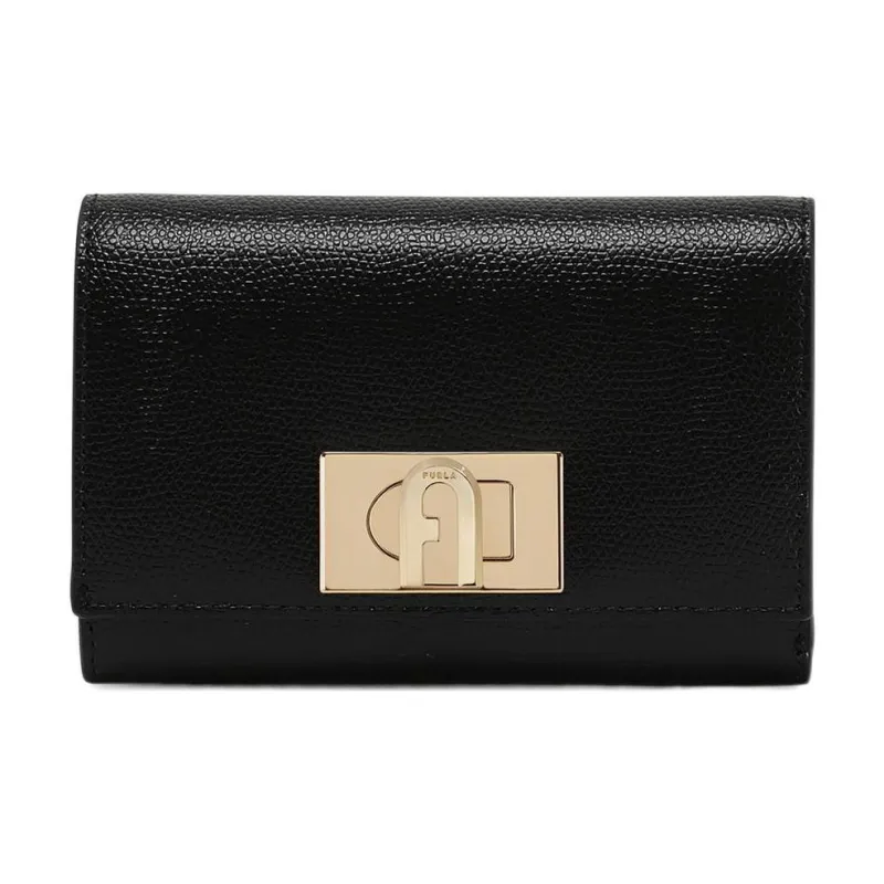 Furla 1927 Collection Textured Leather Coin Purse Card Holder, Wallet Small Size Women's Black-0