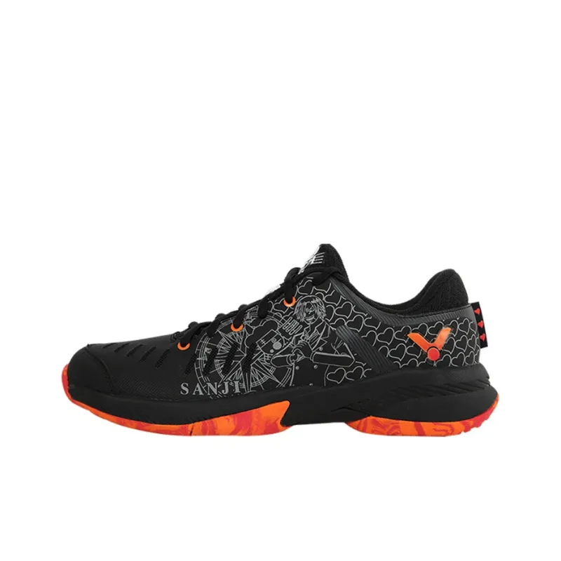 One Piece x VICTOR Anti Slip Wear Resistant Low Top Badminton Shoes Unisex Black-0