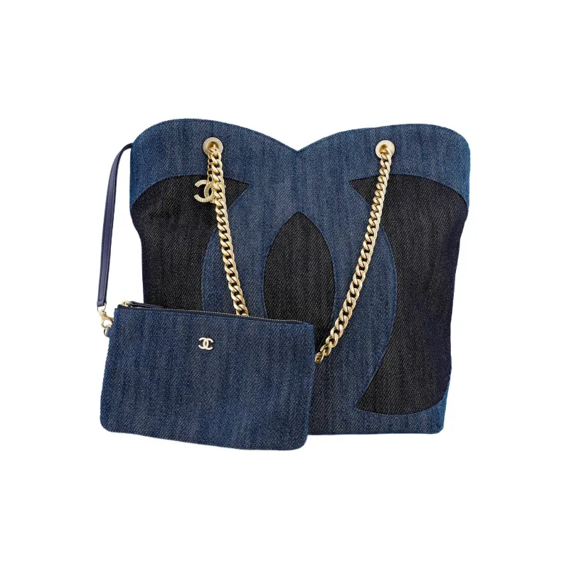 CHANEL Denim Hobo Bag, Handbag, Shoulder Bag Tubas Women's Blue & Black-1