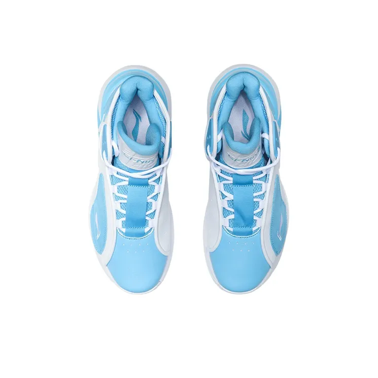 LiNing Cushioning Abrasion Resistant Coverage Support High Top Vintage Basketball Shoes Blue White-3