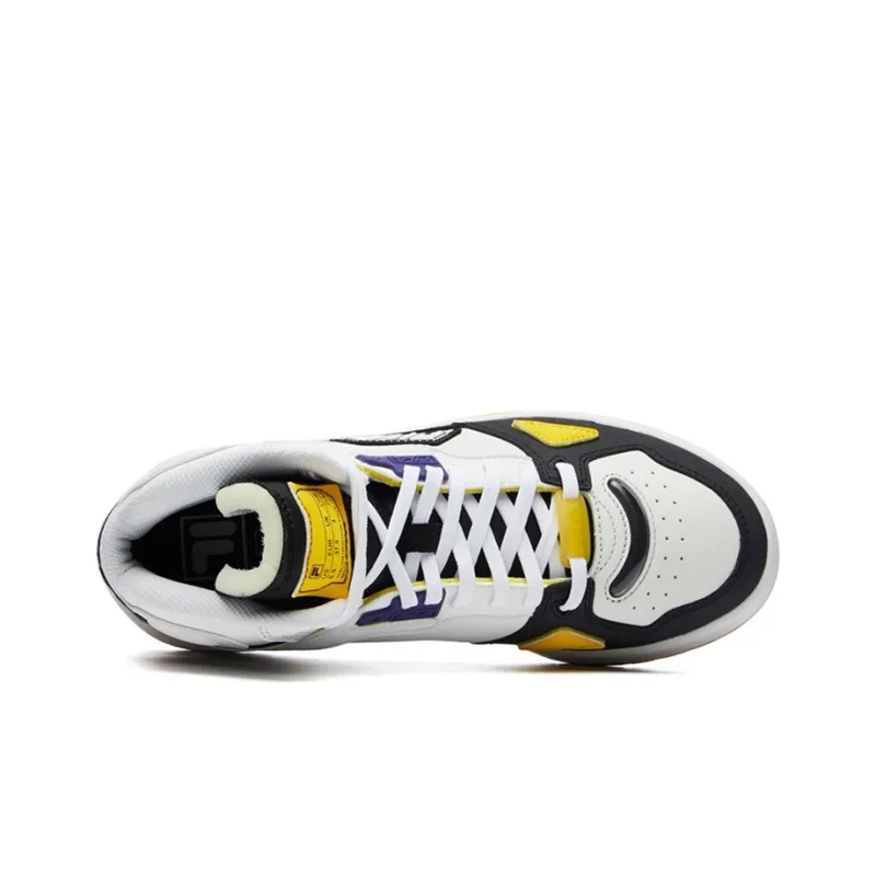 FILA Teratach Cushioning Anti Slip And Wear Resistant High Top Vintage Basketball Shoes Women's White Black Yellow-3