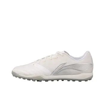 LiNing TF Rubber Broken Studs IC/in Artificial Ground Shock Absorbers Soccer Shoes Men's White Silver