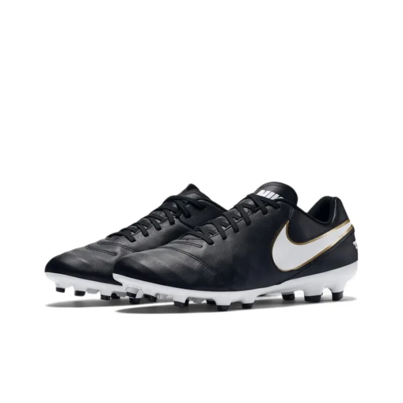Nike Tiempo Genio II Leather Firm Ground 'Black White Gold'-1