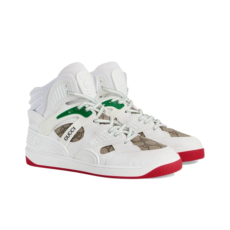GUCCI Basket High Shoes White Demetra Red-2
