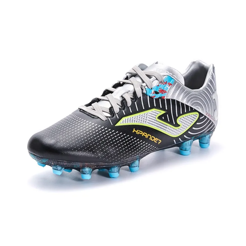 Joma FG Rubber Long Studs Artificial Ground Anti Slip Wear Resistant Soccer Shoes Men's Black Silver-2