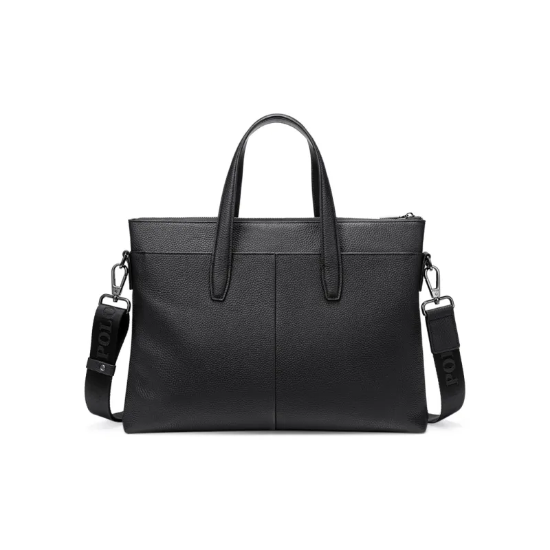 POLO Top Grain Cow Leather Men's Crossbody Bag, Shoulder Bag Briefcase Tubas Men's Black-2