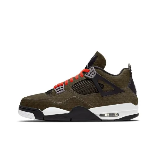 Jordan Air Jordan 4 Olive Canvas Anti Slip Wear Resistant Mid Top Vintage Basketball Shoes Men's Dark Green