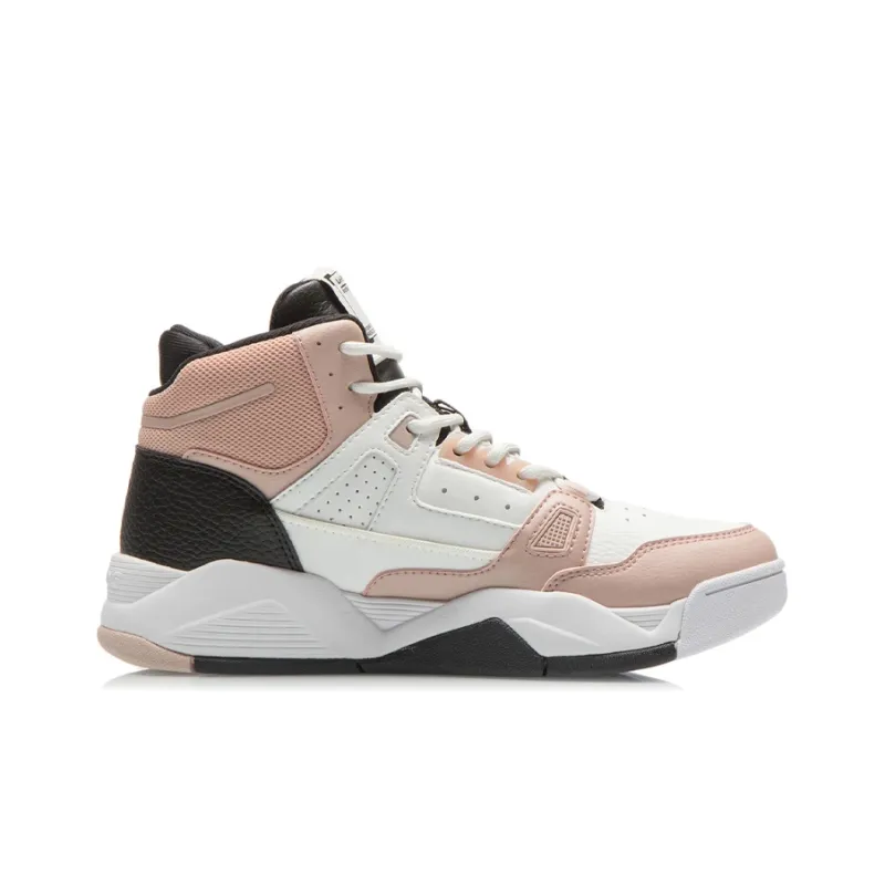 LINING Vintage Basketball Shoes Women's High Top Ecru/Tea Orange Pink/Black-1