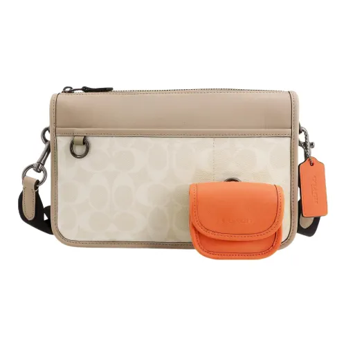 COACH Heritage Cow Leather 3 in 1 Shoulder Bag Crossbody Bag Medium Size Men's Bronze Hardware Chalk White