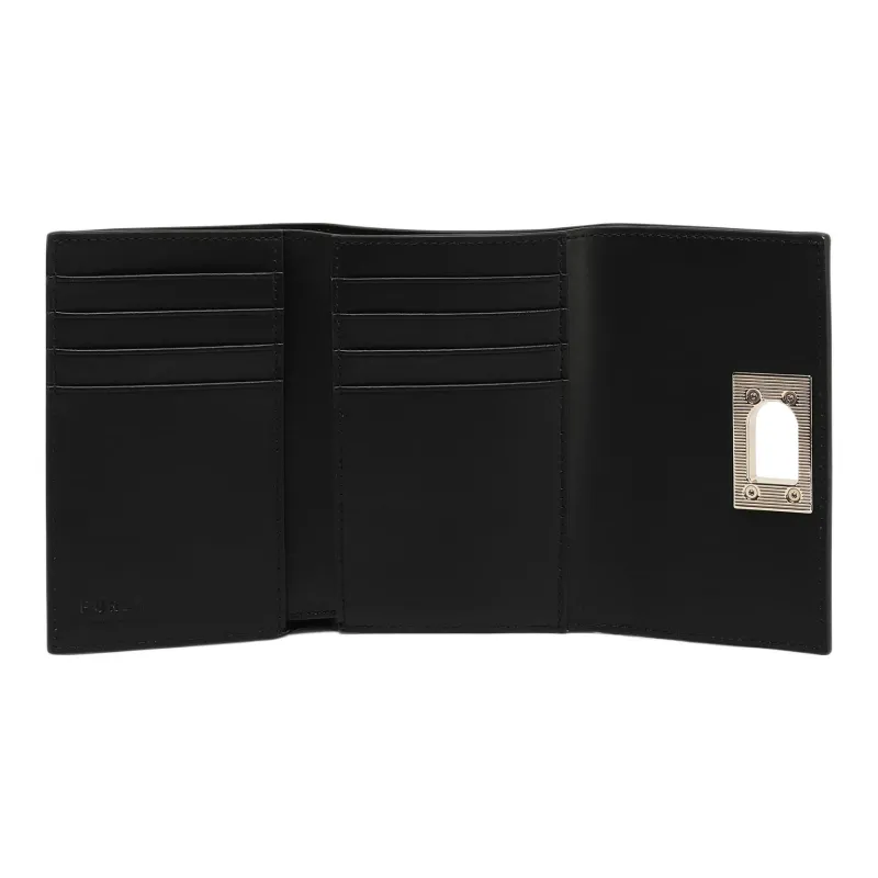 Furla 1927 Collection Textured Leather Coin Purse Card Holder, Wallet Small Size Women's Black-3