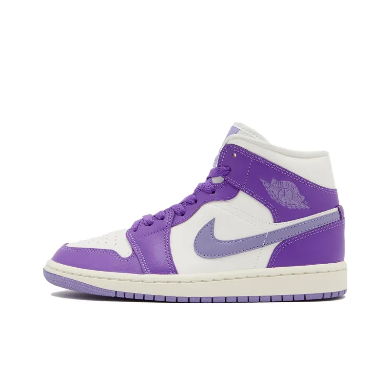Jordan Air Jordan 1 Mid 'Purple Lilac Sail' Durable Breathable High-Top Vintage Basketball Shoes Men's Purple White-0