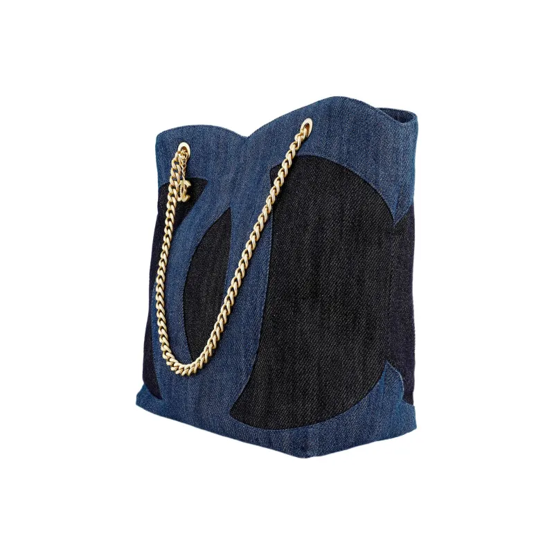CHANEL Denim Hobo Bag, Handbag, Shoulder Bag Tubas Women's Blue & Black-2