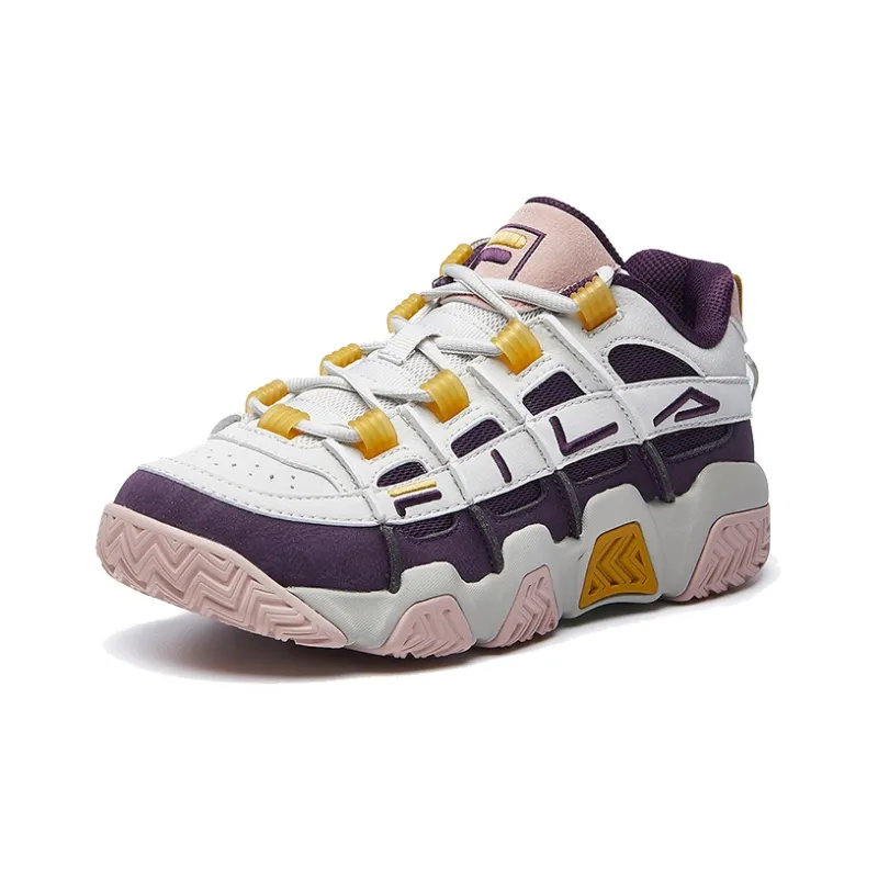 FILA Barricade Wear Resistant Low Top Vintage Basketball Shoes Women's White Pink Purple-1