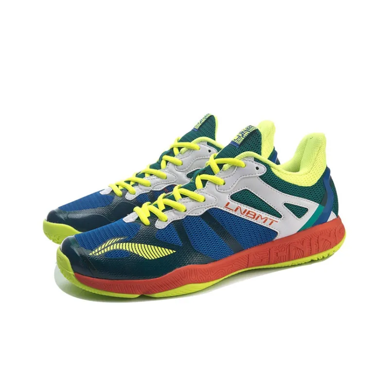 LiNing Falcon 4 Cushioning Breathable Wear-Resistant Slip-Resistant Low-Top Badminton Shoes Men's Yellow Blue/Green-2