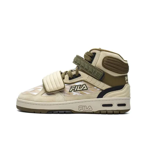 White Mountaineering FILA FUSION Hakusan L Collaboration Collection Vintage Basketball Shoes Men Mid-Top Eggshell Yellow/Fir Green