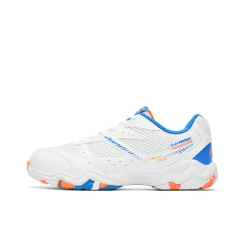 LiNing Cushioning, Wear Resistant Low Top Badminton Shoes Unisex White Blue Orange