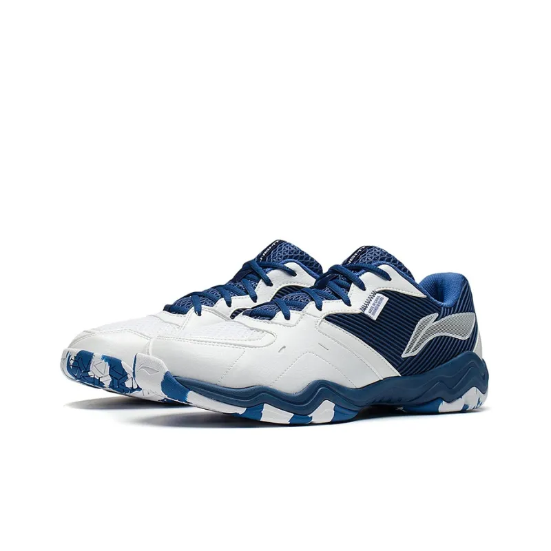 LiNing Sound Waves 2 Cushioned Slip Resistant Abrasion Resistant Low Top Badminton Shoes Unisex White Dark Blue-2