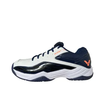 VICTOR Cushioned Slip Resistant Abrasion Resistant Low Top Badminton Shoes Unisex White Navy Blue